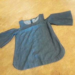 Denim Cold-Shoulder Bell-Sleeve Top